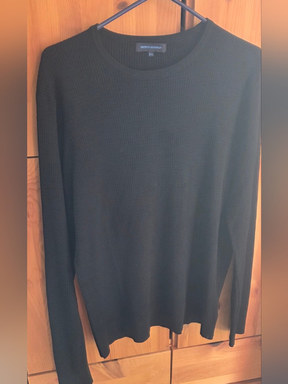 Patrick Assaraf Men's Black Ribbed Extrafine Merino Wool Sweater Size XXL